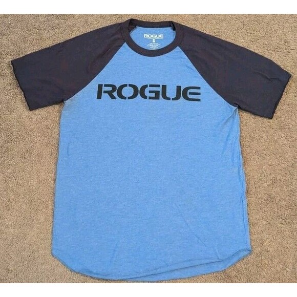 Men's Rouge Fitness Raglan Short Sleeve Blue T-Shirt Made in USA Size Small - Picture 1 of 5